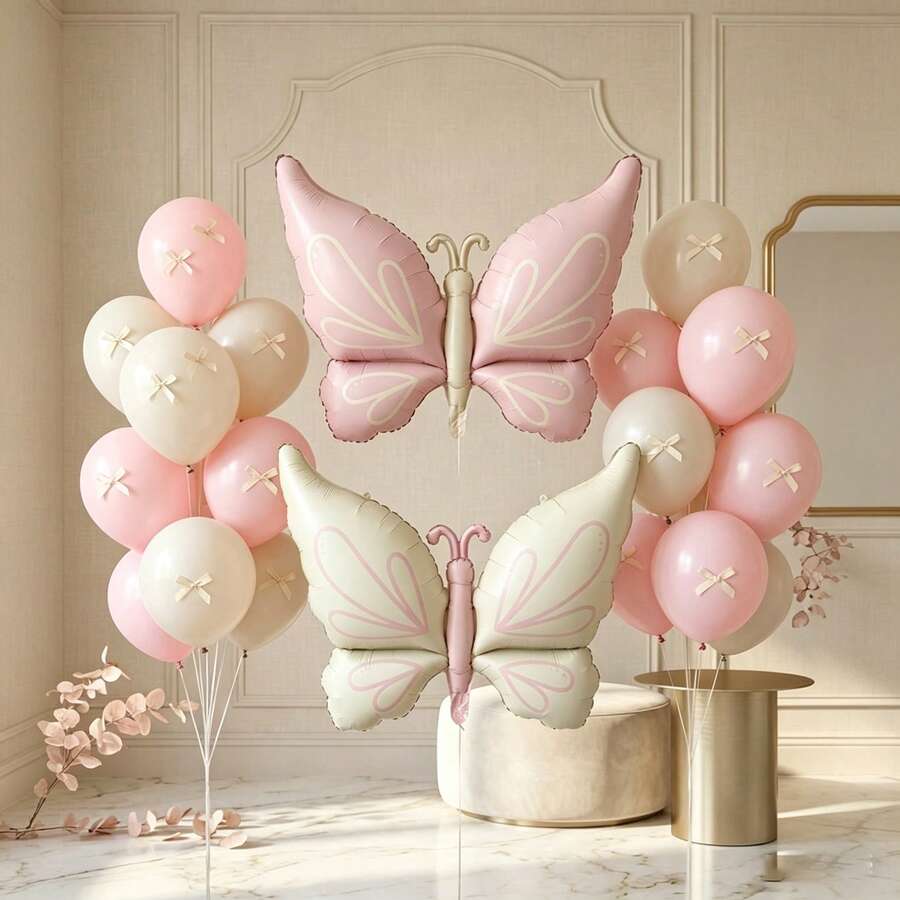 2pcs 37.01 Inch Oversized Pink Cream Butterfly Cartoon Butterfly Party Decoration Ins Style Butterfly - Multicolor - View 1