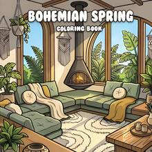 GDTME Cozy Bohemian Style Spring Coloring Book: Cozy Bohemian Home Scenes, Featuring Large Arched Windows, Soft Modular Sofas And Fresh Green Spring Vegetation, Soothing Mindfulness Coloring Art - Boho Spring - View 17