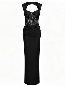 ELYRADIA Sexy Lace Summer Wedding Guest Dress Elegant Square Neck A-Line Slim Fit Bridesmaid Gown For Special Occasions - Black - View 8