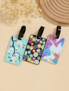 3Pcs Floral Plant Pattern PVC Luggage Tags, Cute Suitcase ID Labels, Anti-Lost Travel Baggage Accessories - Multicolor - View 6