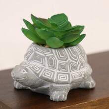 Artificial Succulent Plant With A Turtle-Shaped Cement Pot And Green Succulents, Small And Delicate, Perfect For Home Decoration Or As A Care-Free Gift For Valentine's Day, Back-To-School Season, And More. - Grey - View 3