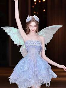 Colorful Double-Layer Butterfly Wings Back Decor, Forest Style Fairy Wings For Girls Birthday Party Photo, Halloween Cosplay Photo Prop, Fairy Angel Wings Accessory - View 1