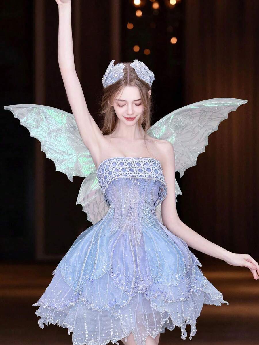 Colorful Double-Layer Butterfly Wings Back Decor, Forest Style Fairy Wings For Girls Birthday Party Photo, Halloween Cosplay Photo Prop, Fairy Angel Wings Accessory - View 1