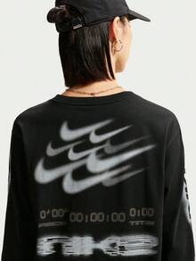 Nike Women's AS W NSW NK CLSC LS BF TEE SPD Long Sleeve Knit Collarless T-Shirt TIM6403-010 - Black - View 5