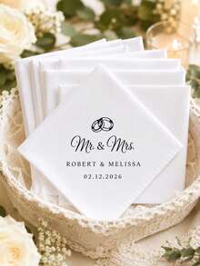 Customized Wedding Handkerchief, Valentine's Day Gift, Personalized Letter Handkerchief, Suitable For Wedding Decor, Personalized Customization, With Wedding Ring Pattern - Multicolor - View 8