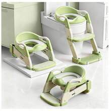 Luminpool Children's Toilet Seat With Steps, 2-In-1 Toilet Step Stool For Toddlers, Soft, Non-Slip Seat Cover With Splash Guard And Built-In Footstool - Green - View 3