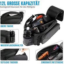 12-Liter-Fahrradtasche mit Regenhülle und reflektierenden Details, wandelbare Schultertasche mit Flaschenhalter – ideal für regnerische Fahrten, Einkäufe und lange Fahrradtouren - Schwarz - Übersicht 2
