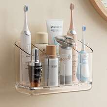 1pc Minimalist Wall-Mounted No-Drill Toothbrush Holder, Storage Rack For Toothpaste, Facial Cleanser, Bathroom Wall Shelf With Compartments - Multicolor - View 6