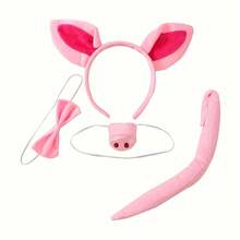 4pcs Cute Pig Costume Accessories Set - Pink Animal Ear Headband, Bow, Pig Nose, Suitable For Christmas Party Animal Dress Up, Funny Cosplay Costume Set, Halloween Outfit - Multicolor - View 6