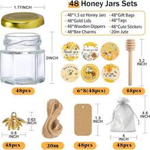 48-Piece Mini Honey Jar Party Gift Set, 1.5-Ounce Small Hexagonal Glass Honey Jars, Comes With Spoons, Lids, Cute Stickers, Bee Decorations, Gift Bags, And Twine, Suitable For Baby Parties, Weddings, And Birthday Parties. - 1.5 Oz Hexagon - 96 Set With Labels - View 9