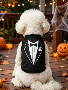 1pc Halloween Dog T-Shirt, Gentleman Tuxedo Print Pet Sleeveless Vest With Ghost Pattern, Cute Puppy Outfit, Suitable For Small And Medium Dogs, Party And Daily Wear Dog Clothes - Multicolor - View 7