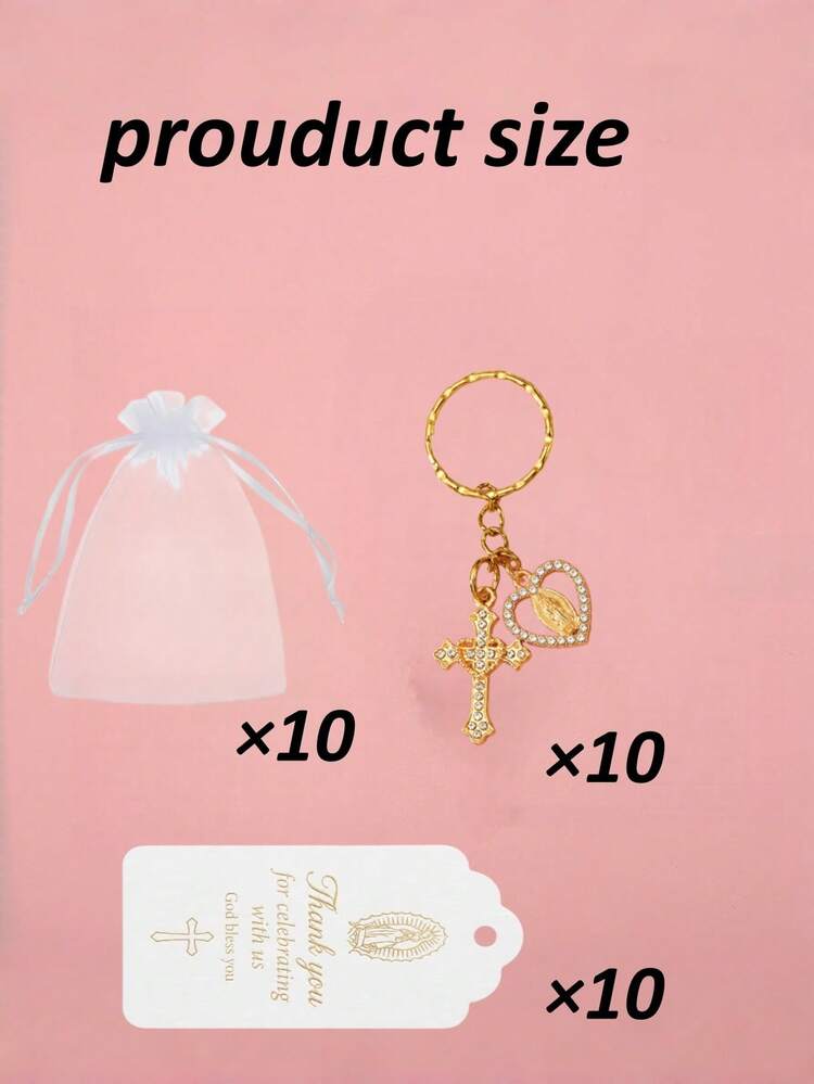 60pcs/20set Gantungan Kunci Salib Bunda Maria dan Hati dengan Label Spanyol untuk Pembaptisan, Perayaan Keagamaan, Komuni Pertama Kristen, Pembaptisan, Ulang Tahun ke-15 - Emas - View 10