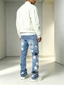 Men's Frayed Hem Slim Fit Jeans, Fashionable Flared Pocket Denim Pants, Comfortable Machine Washable, Versatile Wardrobe Essential For All Seasons - Light Wash - View 5