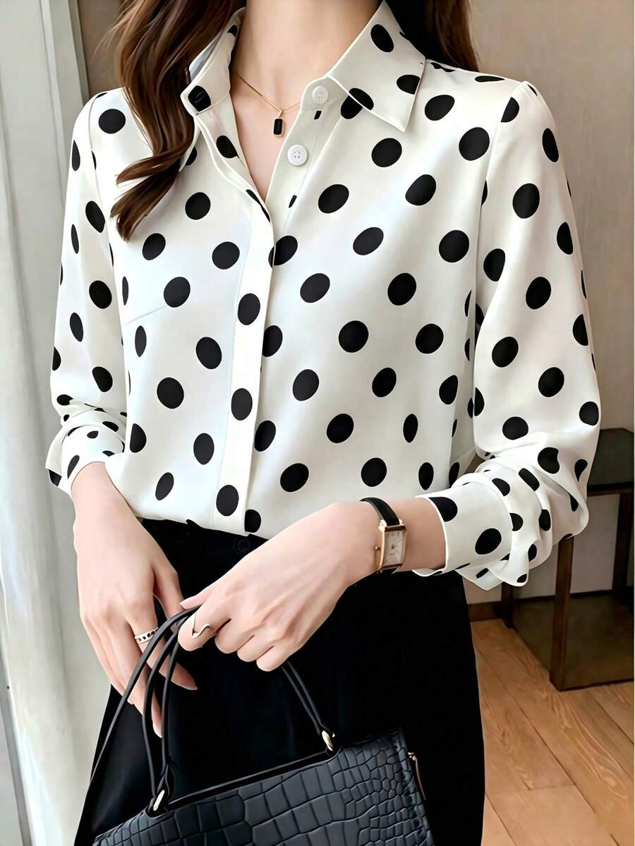 Elegant Design Polka Dot Pattern Shirt For Mature Women, Hong Kong Style