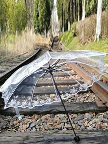 Manual Open Folding Umbrella, Waterproof Transparent Plastic Umbrella, Elegant Print - Lightweight & Compact, Suitable For Men And Women - A - View 3