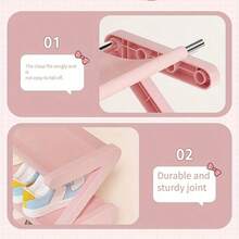 1pc 4-Tier Large Z-Shaped Shoe Rack, Easy Assembly Without Tools, Pink Plastic Stackable Storage Shelf, Suitable For Home, Dorm And Living Room, Space-Saving Floor Design, Shoe Storage Organizer - View 8
