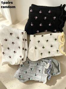 1/4/8/12 pares de calcetines de media caña minimalistas con estampado floral para primavera/verano, calcetines largos de malla con estampado floral japonés, calcetines cortos para mujer, calcetines para estudiantes, calcetines Lolita, calcetines para volver a la escuela, calcetines Lolita, calcetines para niñas, calcetines de media caña para mujer, calcetines de verano, calcetines de otoño, adecuados para uso en el hogar y viajes - Multicolor - Ver 8