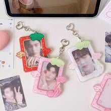 1pc Strawberry & Angel Wings Photocard Holder, Heart-Shaped Metal Keychain Transparent Photo Card Frame Sleeve, Multi-Purpose Portable Student Campus Card/Bus Card/Credit Card Protective Case, Idol Photocard Collection, Back To School - Card Sleeve - View 5
