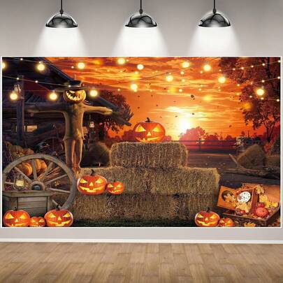 1pc Halloween Photography Backdrop Hallowmas Eve Gloomy Devil Pumpkin Scarecrow Background Horrible Scary Nightmare Party Banner Dress Up Decor Favors Gifts Photobooth Props
