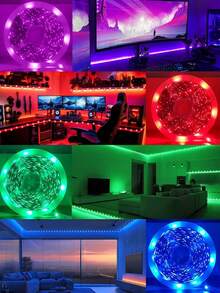 1 捲 50FT LED RGB 燈條,柔性 LED 燈條,RGB 多彩可調光,3 按鈕數據線控制,多種照明模式,亮度可調,USB 供電,自黏背膠,彩色電視背景裝飾燈,適用於房間和臥室裝飾,節日派對 - 彩色 - 查看 6