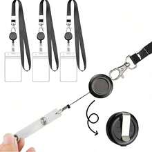 1 Pc Of PVC Certificate Vertical Card Sleeve, Work Tag Protective Cover, Black Hanging Rope, Extendable - Vertical Clip + Hanging Rope + Telescopic Buckle - View 3