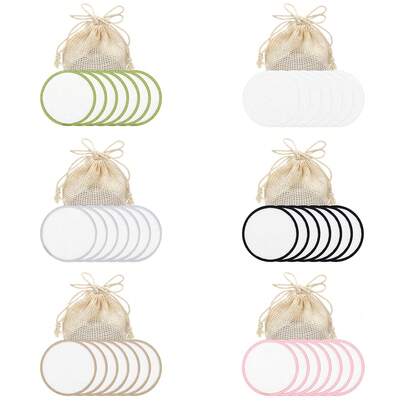 7pcs White Makeup Remover Pads + Cloth Bag, Machine Washable, Reusable Makeup Removal Tool, Suitable For Face Washing, Cleansing, Makeup Removal, All Skin Types.