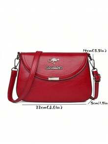 Women's Solid Color PU Shoulder Strap Adjustable Shoulder Oblique Cross Body Bag With Metal Decor - Red - View 2