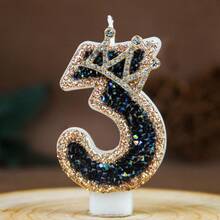 Black Gold Rhinestone Crown Number Birthday Candle W/ Luxury Glitter Digit, Black‑Gold Theme Cake Topper, Adult Milestone Birthday, 18th 30th 40th Coming‑Of‑Age, Glam Dark Aesthetic Birthday Party Decor Supplies - View 23