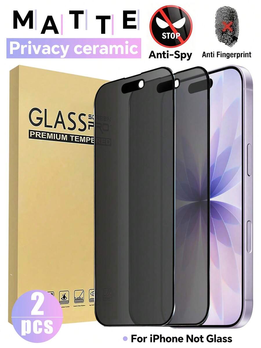 2片裝陶瓷磨砂隱私螢幕保護貼,相容 iPhone 16 Pro/17,防眩光隱私磨砂軟膜,無氣泡、觸感滑順,相容手機殼,防指紋,相容 iPhone 18/17/16/15/14/13/12/11 系列,必備手機配件與隱私保護 - 黑色 - 查看 1