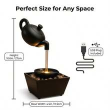Dark Gold Gilded Floating Teapot Fountain,IP65 Waterproof Indoor Waterfall Fountain With LED Light & Stones, Zen Style Relaxation Decor For Desk, Bedroom, Living Room, Office, Ideal Gift For Relaxation & Feng Shui - Desktop Hanging Pot Fountain Ornament - View 9
