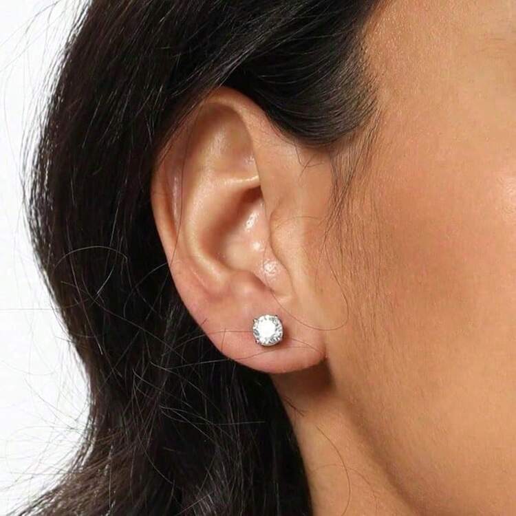 MDFUN 18K White Gold Plated Bracelet & Earring Set, 3mm Tennis Chain + 6mm Zirconia Studs, Perfect For Dating Party Daily Matching Looks - White Gold - View 4