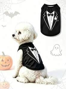 1pc Halloween Dog T-Shirt, Gentleman Tuxedo Print Pet Sleeveless Vest With Ghost Pattern, Cute Puppy Outfit, Suitable For Small And Medium Dogs, Party And Daily Wear Dog Clothes - Multicolor - View 10