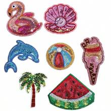 7 Stücke Sommer-Strandstil Bügel-Pailletten-Patch-Stickerei Muschel-Applikation zum Aufnähen DIY Modeaccessoires Feier Dekoration Patches, geeignet zum Reparieren von Kleidung, Taschen, Jacken, Rucksäcken - 7 Stk. Pailletten - Übersicht 2