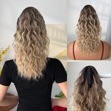 HEYPINK Ekstensi Rambut Ekor Kuda Sintetis Keriting Panjang Sedang 18 Inci Tahan Panas, Warna Cokelat Tua Emas, Gradien Cokelat Muda Merah Anggur Hitam, Cocok untuk Pesta Wanita dan Penggunaan Sehari-hari, Aksesori Rambut Ekor Kuda Gaya Cakar - Hitam Coklat - View 12