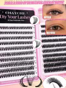 340/380/400pcs Mixed High-Density Eyelashes, DIY Natural Slim Eyelash Clusters, Easy To Wear, Reusable Single Eyelashes, Beautiful Eyelashes, Enlarged Eyes, Including Glue, Tweezers, Brushes, Suitable For Beginners, Back To School Season Eyelashes - Multicolor - View 6