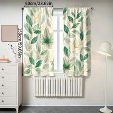 2pcs Watercolor Green Leaf Print Decorative Curtains, No-Drill Rod Pocket Design, Easy Installation & Removable, Polyester Material, Suitable For Living Room, Bedroom, Bohemian Nordic Modern Home Decor - Multicolor - View 16