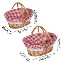 Cesta de picnic tejida, de ratán, con asa plegable, ecológica, cesta de picnic portátil, cesta de almacenamiento, artículos para picnic, cesta de regalo. - Camel - Ver 3