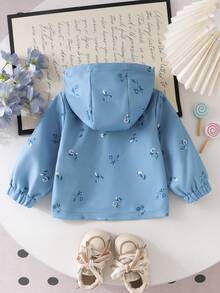 1pc Baby Girl Casual Printed Long Sleeve Hooded Jacket Thin Spring/Autumn - Blue - View 3