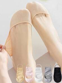 chuanwa（2） 1/5/10 Pairs Summer Ultra Thin Suspender Invisible Boat Socks For Women Solid Color Half Sole Socks Breathable Non-Slip Soft & Fashionable - Multicolor - View 2