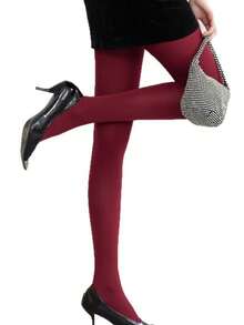 1 par de leggings/medias/calcetines de mujer vintage color burdeos sólido mate de alta elasticidad anti-enganche, versátiles y estilizantes, aptos para todas las estaciones, uso diario y estilismo de fiestas festivas - Multicolor - Ver 4