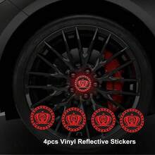 4pcs/Set Crown Pattern Car Wheel Hub Reflective Stickers - Vinyl Self-Adhesive Safety Warning Stickers, Suitable For SUV And Trucks, Fashionable Appearance Decorative Stickers, Enhance Night Driving Safety, Made Of High-Grade Reflective Vinyl Material, High Visibility In Low Light/Dark Environments, Waterproof And Weather-Resistant, Suitable For Outdoor Use, Easy To Apply On Wheel Rims - A - View 15