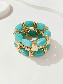 3pcs/Set Fashionable Vintage Thick Multicolor Asymmetrical Acrylic Beaded Bracelet Set, Suitable For Women, Daily Wear, Gift For Friends And Family - Multicolor - View 5