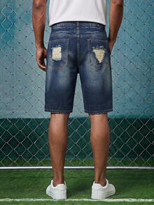 EVRINFINITE Men's Cotton Ripped Distressed Denim Shorts,Dark Blue Summer Casual Grunge City Break Jorts,Vintage Frayed Cat Scratch Jean Shorts For - Dark Wash - View 3