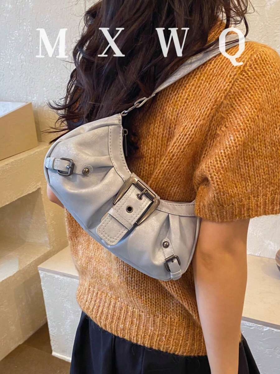 Bolso de hombro de motocicleta vintage punk con remaches para mujer, bolso de axila para ir al trabajo
