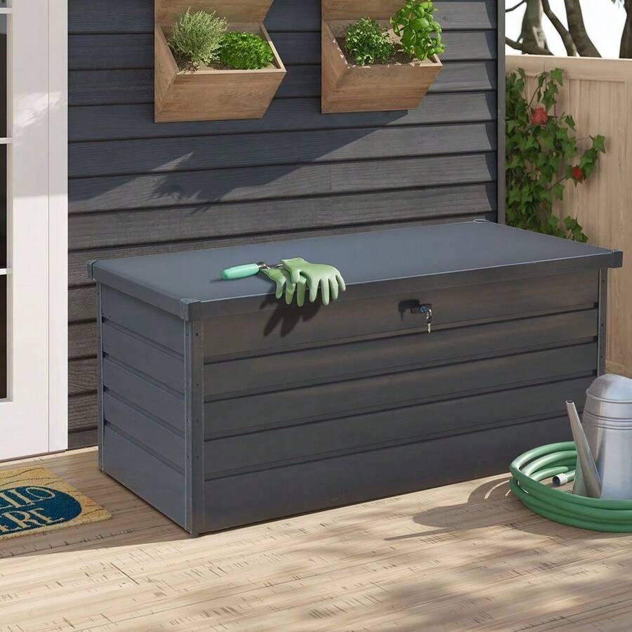 Lockable 600L Garden Storage Box – Durable Color-Coated Steel Cabinet For Tools, Pool Supplies & Outdoor Toys | Compact 165 * 70 * 62 Cm Design | Weather-Resistant, Space-Saving, Easy-Assembly Metal Storage Solution - Charcoal Black - View 1