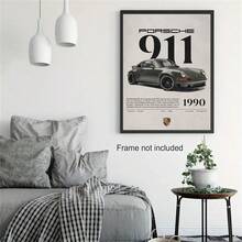 1PC Vintage-Style German Sports Car Wall Art-Understated Dark Green Porsche 911 (Includes Model Overview And Performance Specs); High-Definition Printed Canvas; Unframed; Suitable For A Boy's Room. - 1990 Model - View 2