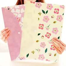 Carpeta infantil A4 con cierre a presión, bolsa para documentos con diseño floral, material de almacenamiento y organización para estudiantes y oficinas. - Negro - Ver 6