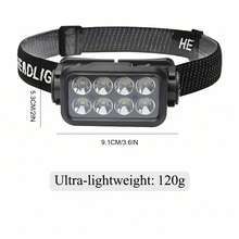 Rechargeable LED Headlamp, 5 Super Bright Front Light Modes, USB Rechargeable, 90° Adjustable Angle, Portable Design Suitable For Outdoor Camping, Running, Fishing And Hiking - Multicolor - View 9