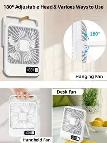 1PC 5-Speed 180° Foldable Desk Fan, Desktop & Hanging Dual Use, Quiet USB Rechargeable, Multi-Angle Airflow For Home, Office & Outdoor - 彩色 - 查看 8