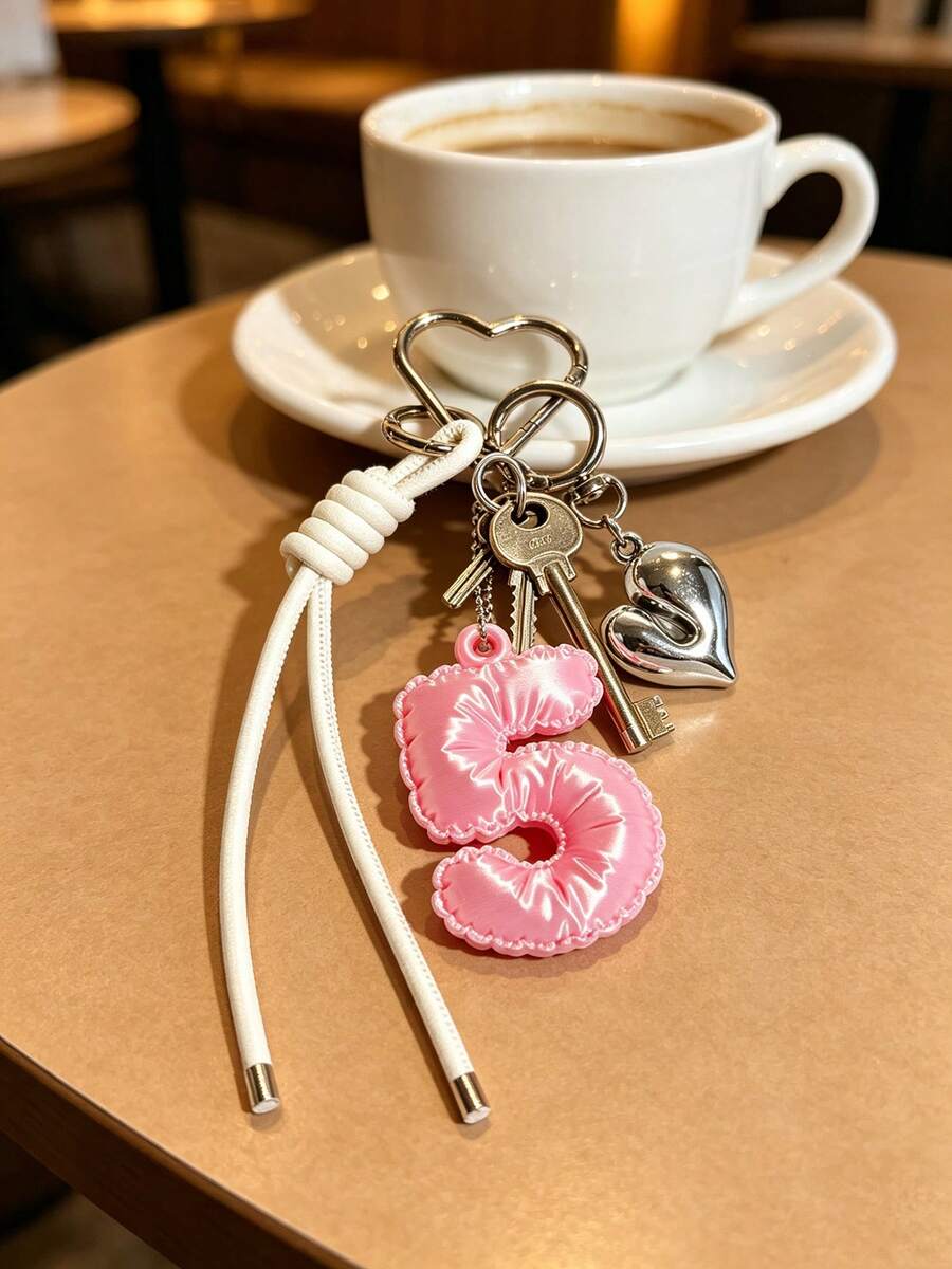 MIYIN 3D Printer Number Bag Charms(0-9),Cute Bubble Letter Pendant For Handbags With Key Ring & Heart Decoration,Unisex,Bag Charms Accessories For Backpack - Pink - View 1